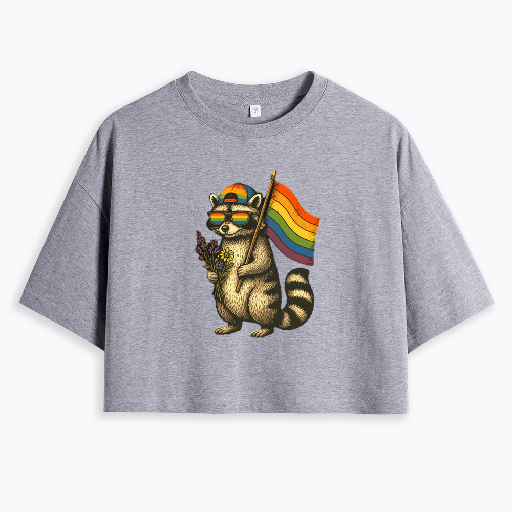 Raccoon Gay Pride Cropped T-Shirt
