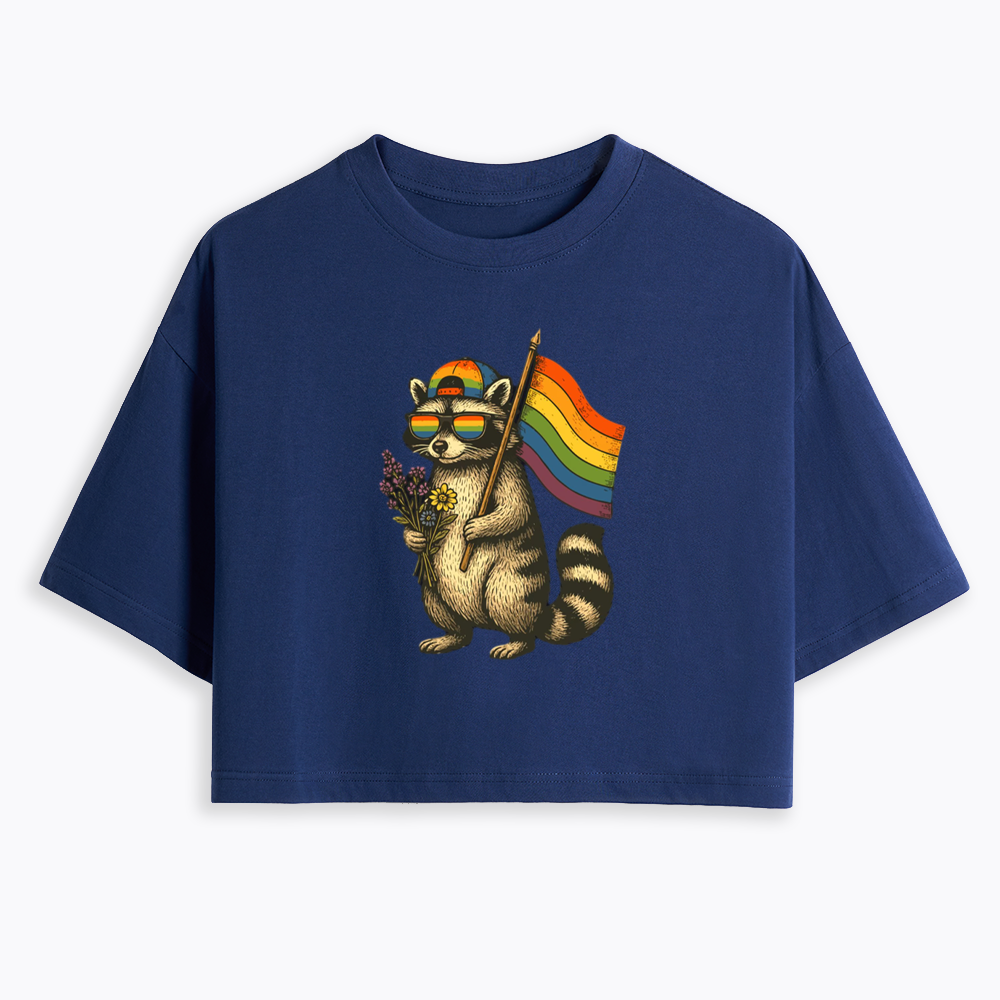 Raccoon Gay Pride Cropped T-Shirt