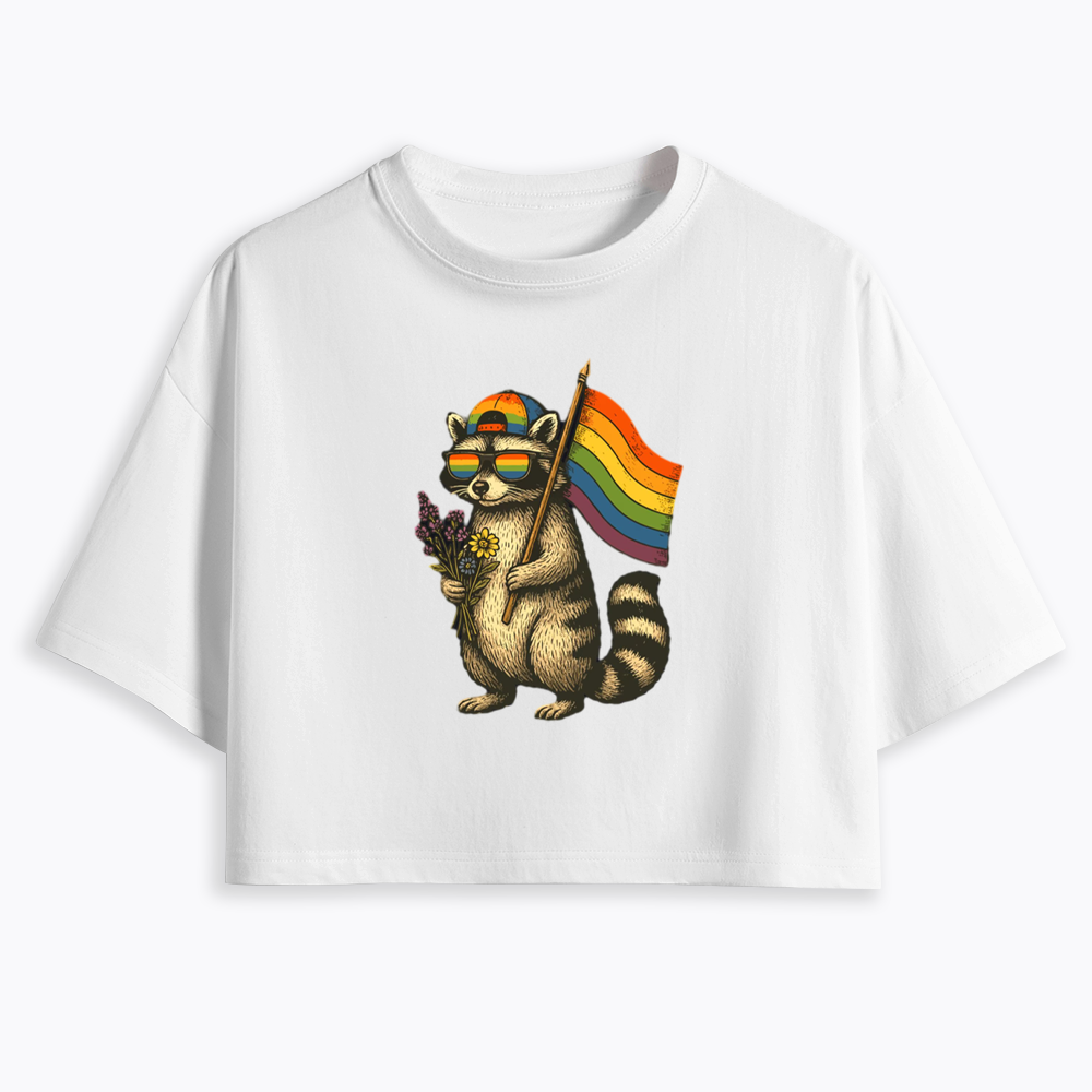 Raccoon Gay Pride Cropped T-Shirt