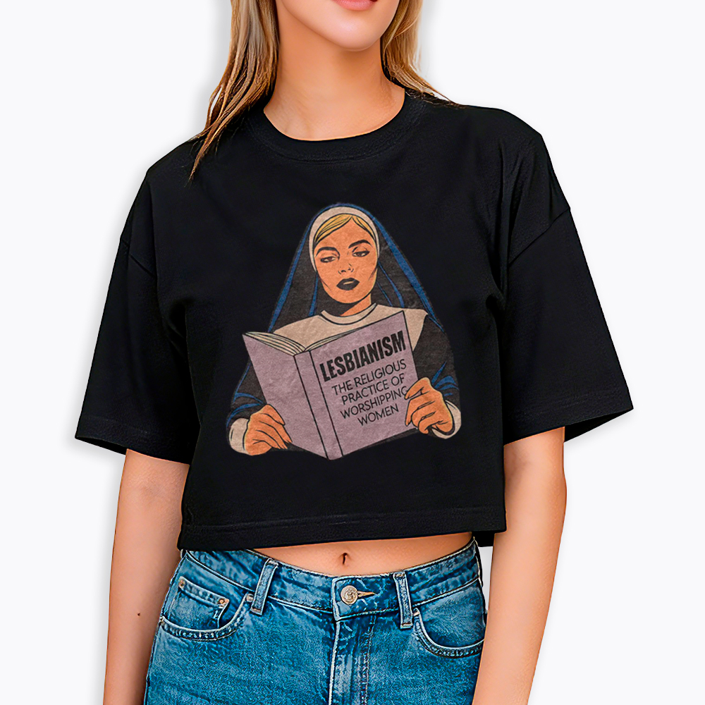 Nun Reading Lesbian Book Cropped T-Shirt