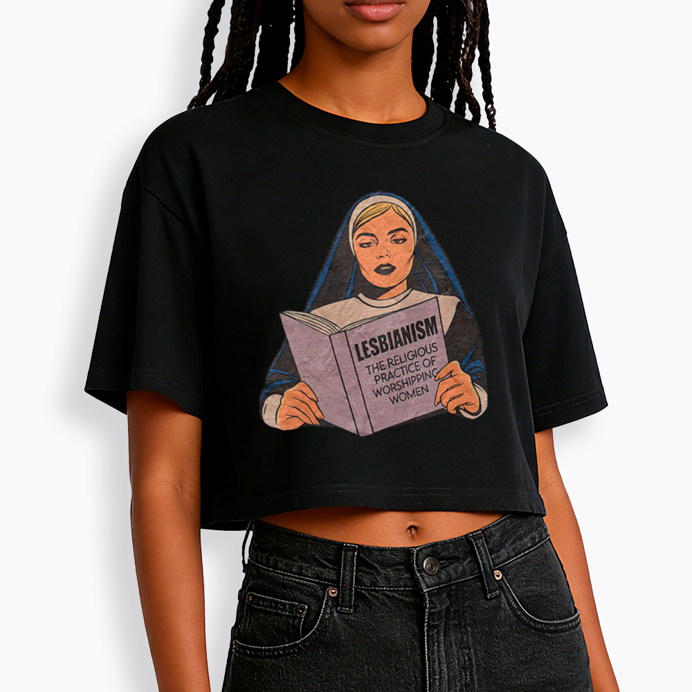 Nun Reading Lesbian Book Cropped T-Shirt