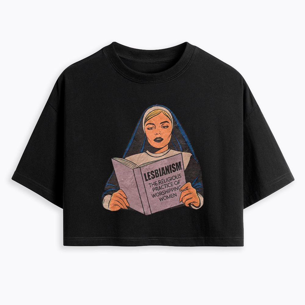 Nun Reading Lesbian Book Cropped T-Shirt