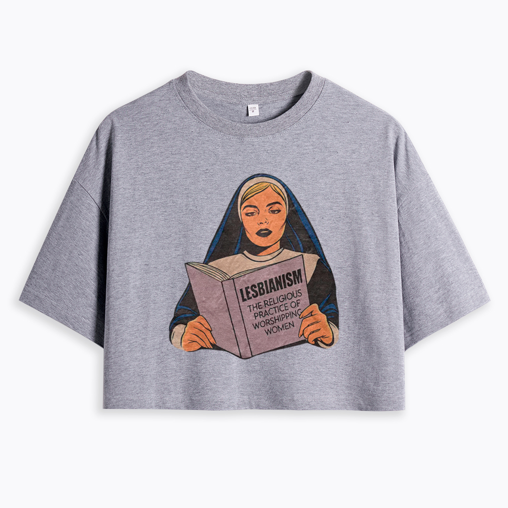 Nun Reading Lesbian Book Cropped T-Shirt