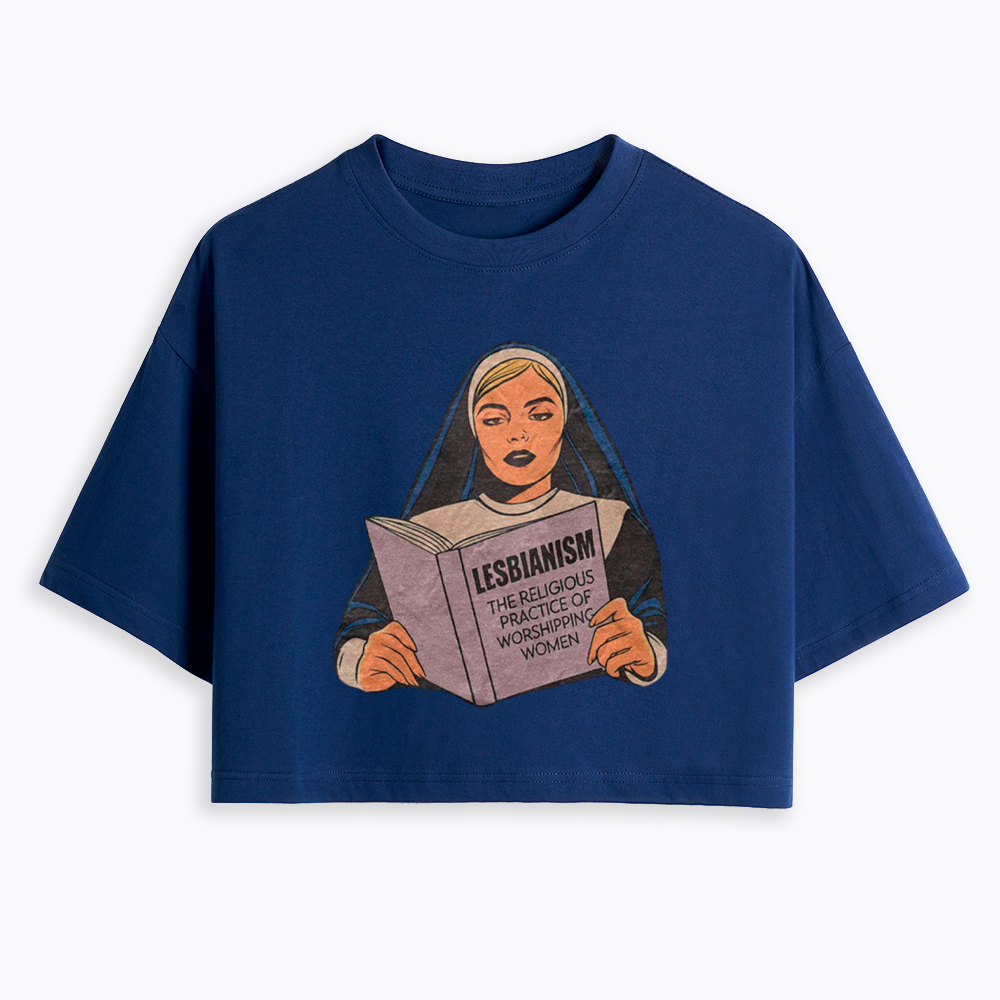 Nun Reading Lesbian Book Cropped T-Shirt