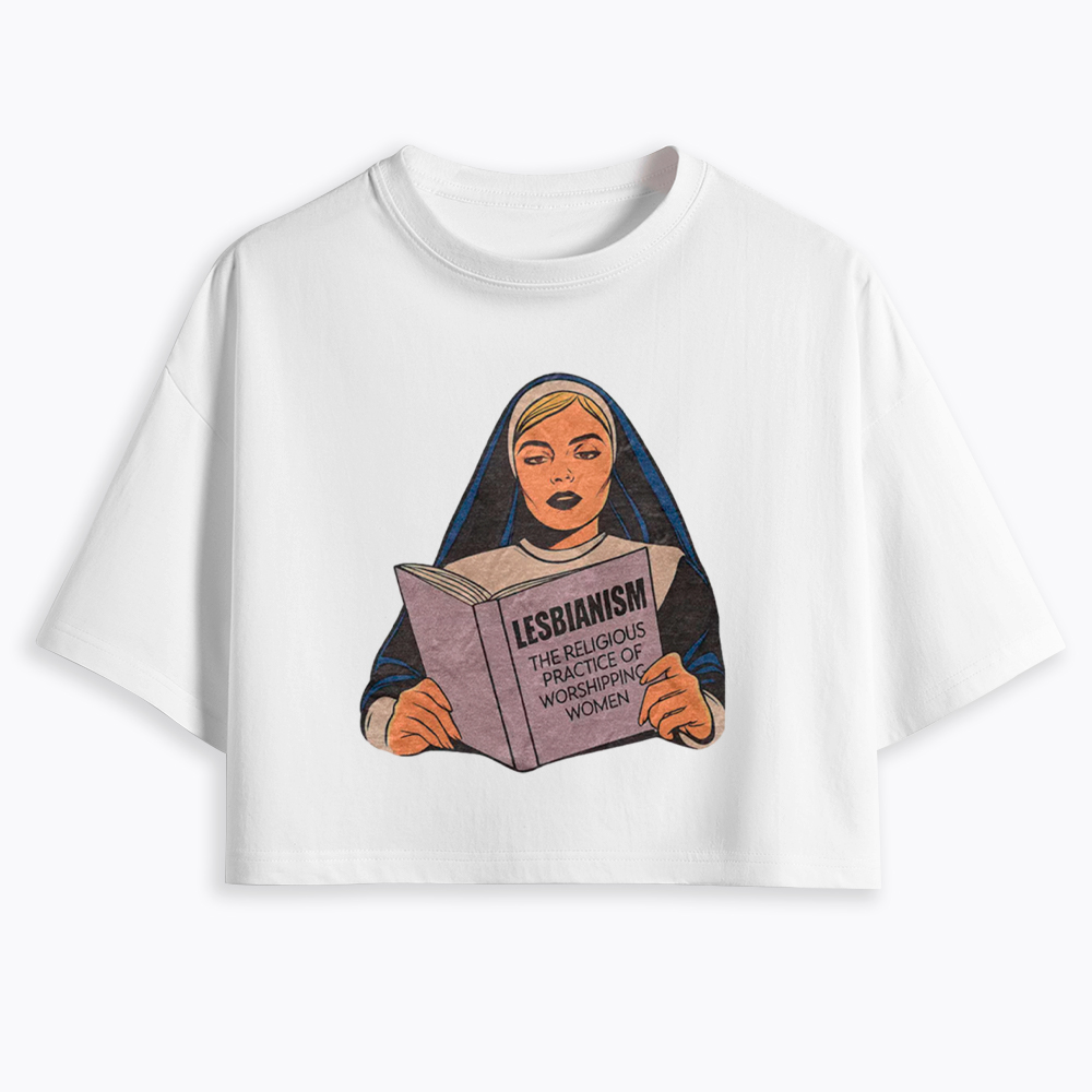 Nun Reading Lesbian Book Cropped T-Shirt