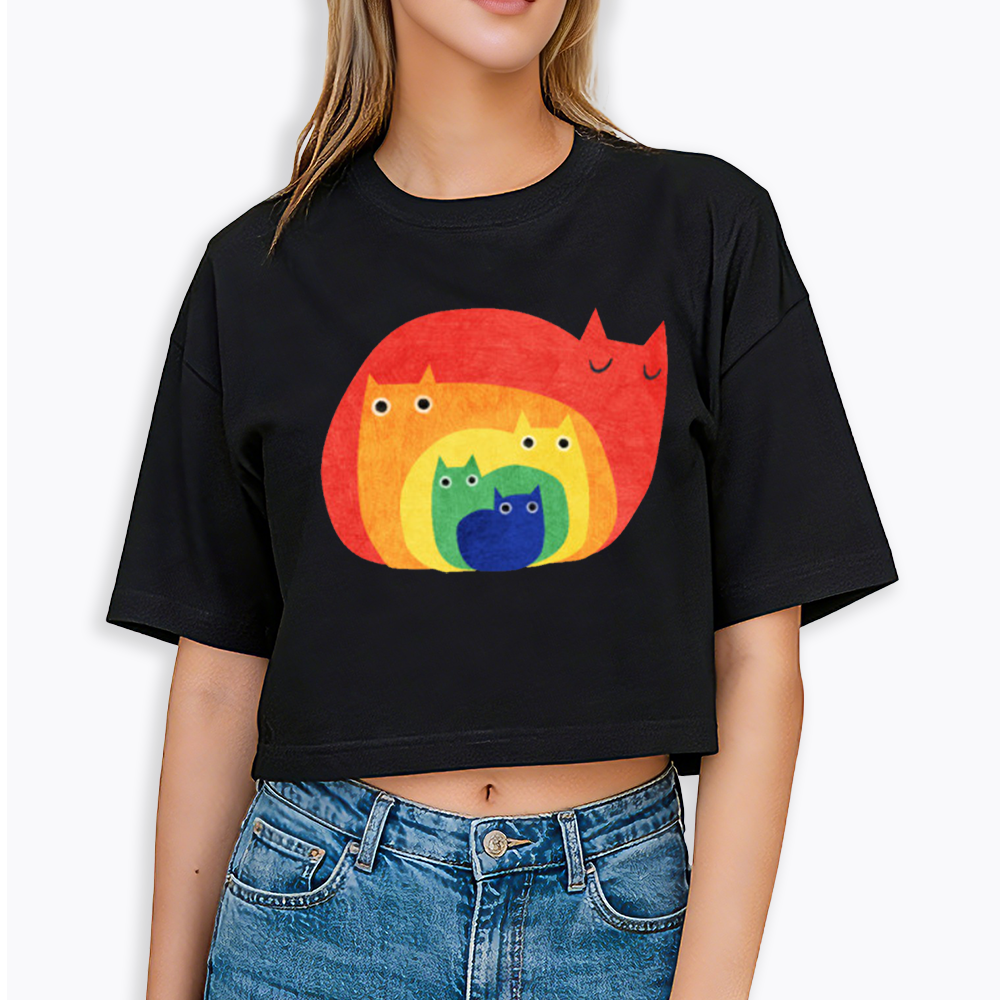 Rainbow Cats Cropped T-Shirt