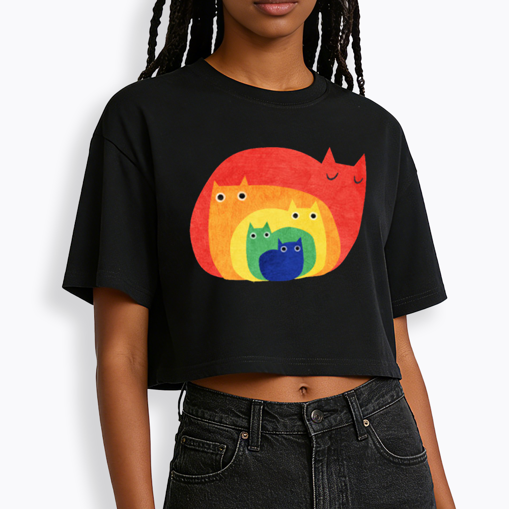 Rainbow Cats Cropped T-Shirt