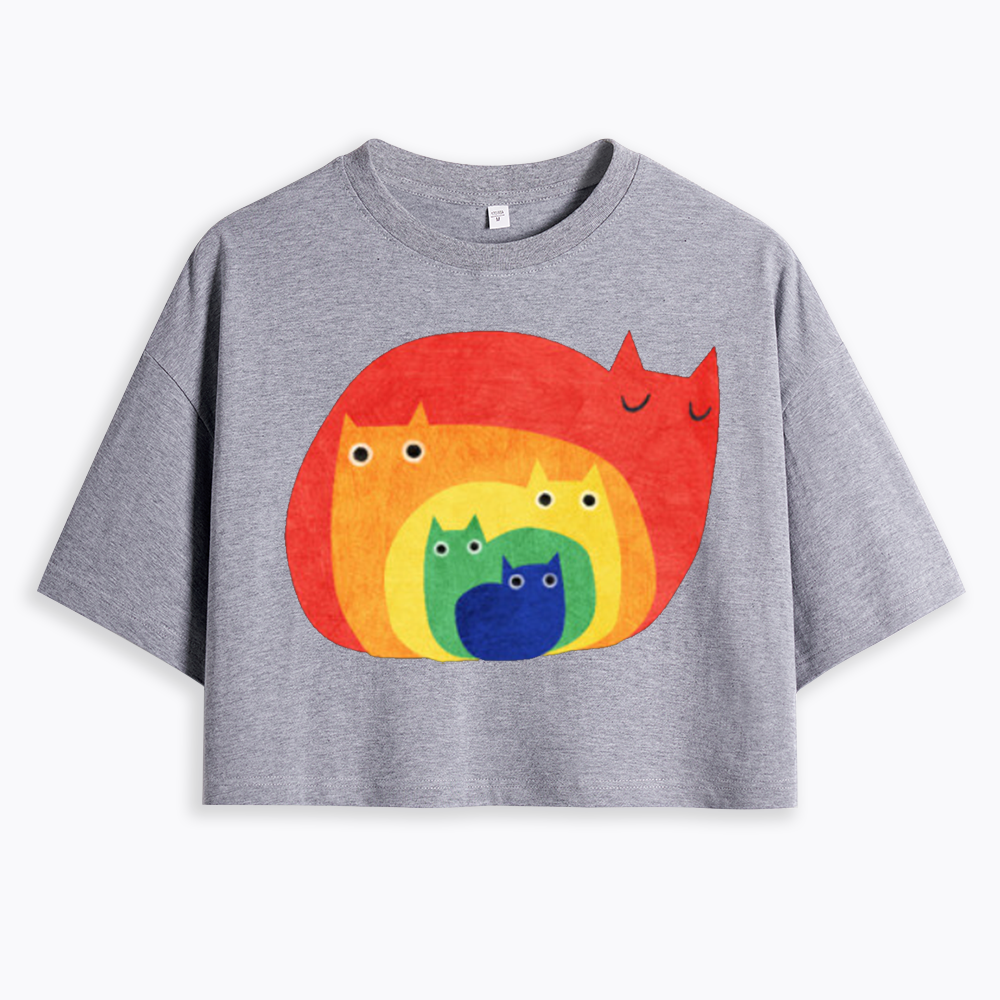 Rainbow Cats Cropped T-Shirt