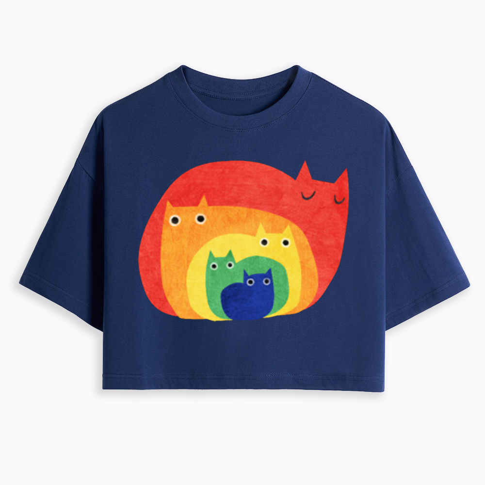 Rainbow Cats Cropped T-Shirt