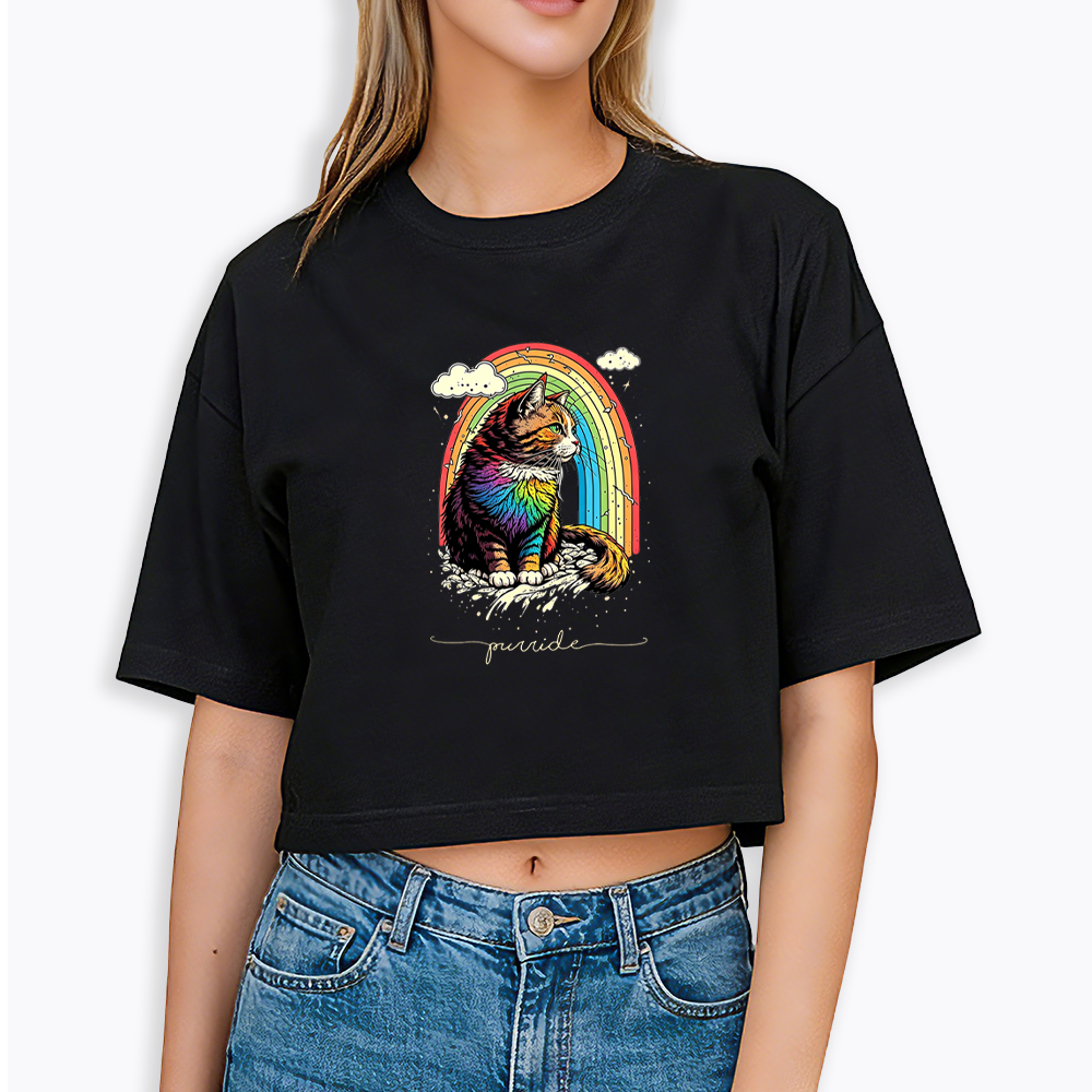 Cat Rainbow Cropped T-Shirt