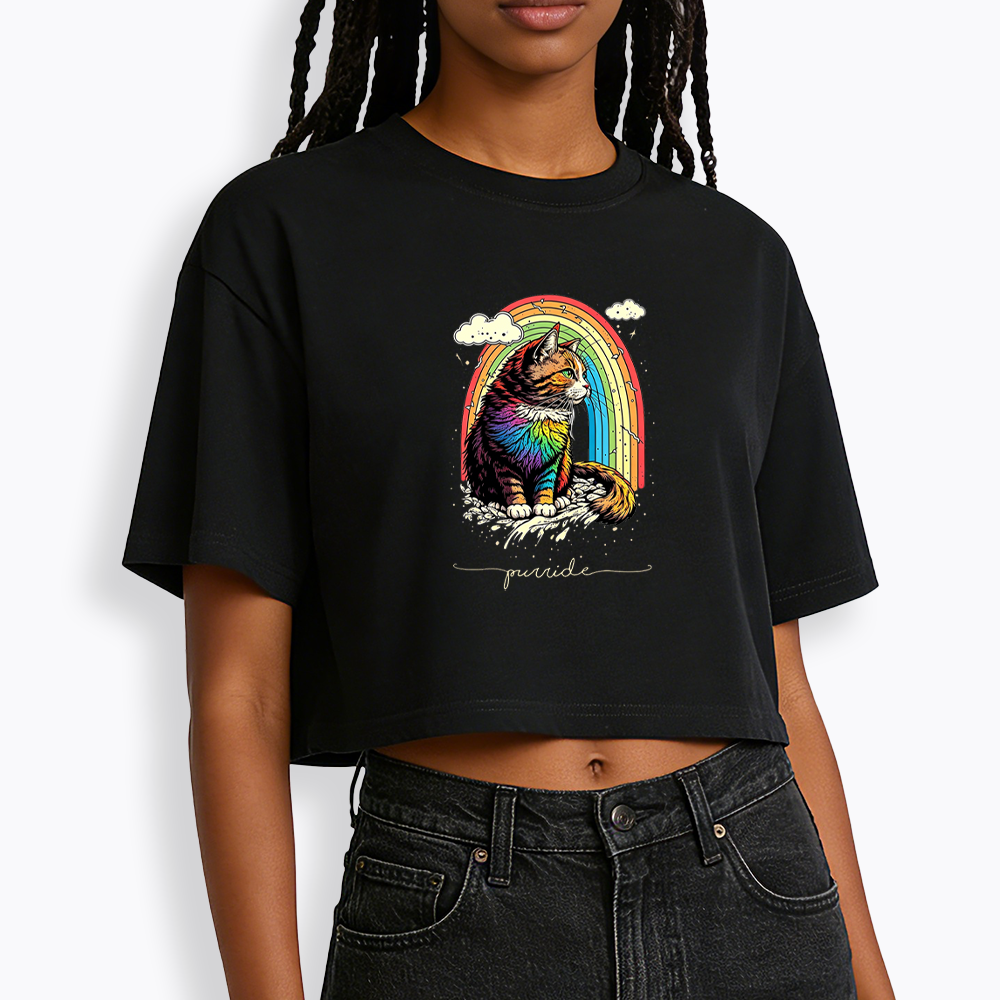 Cat Rainbow Cropped T-Shirt