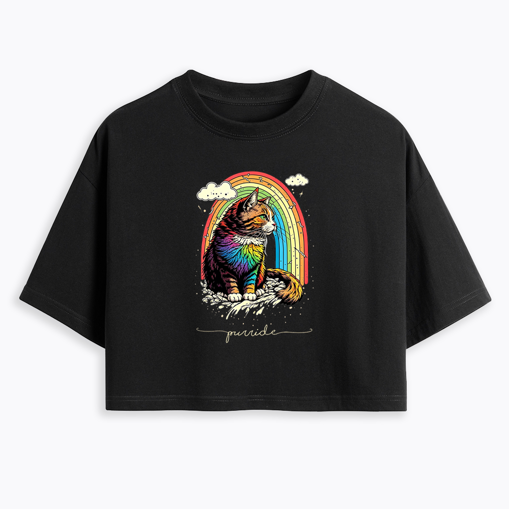Cat Rainbow Cropped T-Shirt