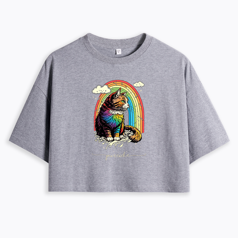 Cat Rainbow Cropped T-Shirt
