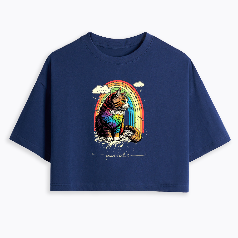 Cat Rainbow Cropped T-Shirt