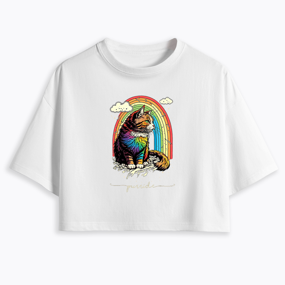 Cat Rainbow Cropped T-Shirt