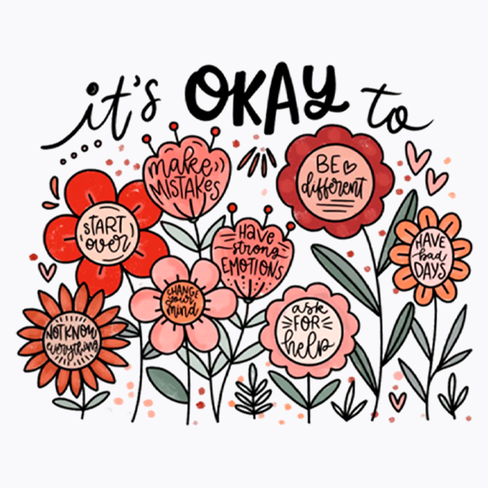 It's Okay Floral Mental Health Motivational V-Neck Classic T-Shirt