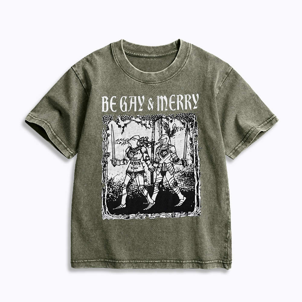 Merry Black Kids Washed T-Shirts