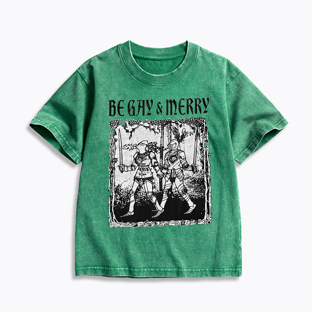 Merry Black Kids Washed T-Shirts