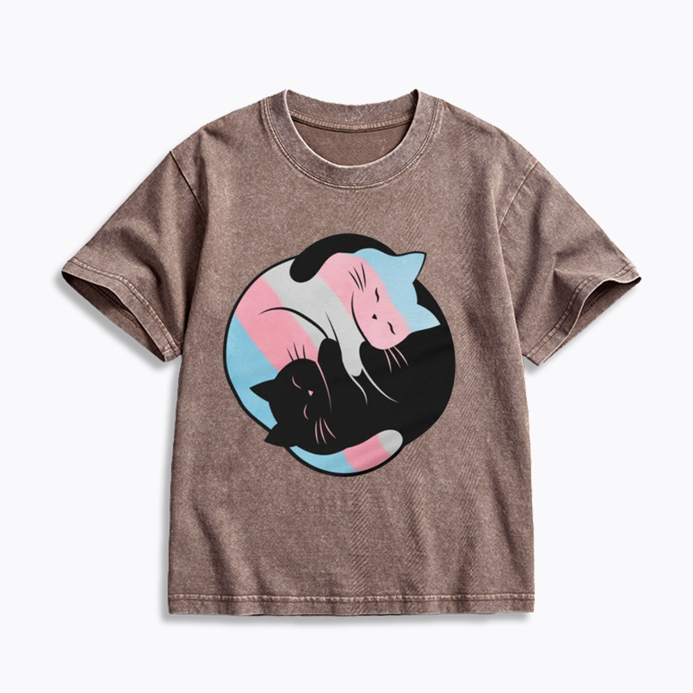 Yin Yang Cat Kids Washed T-Shirts