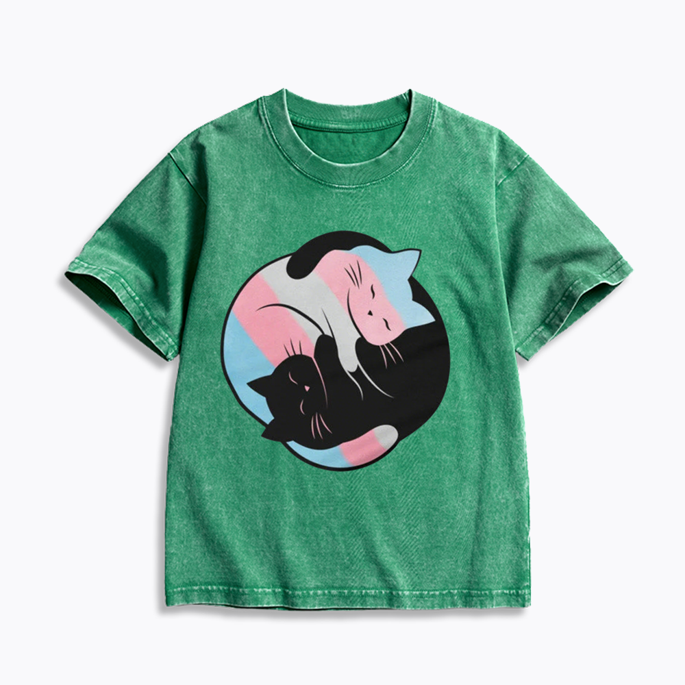 Yin Yang Cat Kids Washed T-Shirts