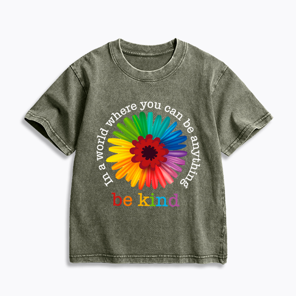 In a World Where You Can be Anything be Kind Kids Washed T-Shirt