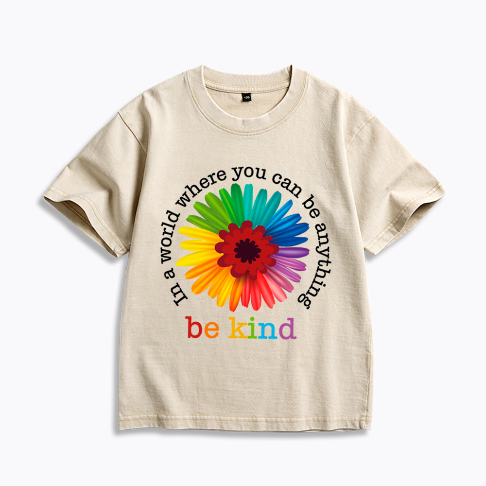 In a World Where You Can be Anything be Kind Kids Washed T-Shirt