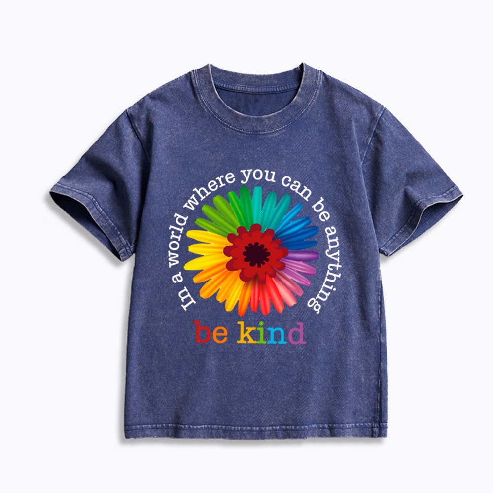 In a World Where You Can be Anything be Kind Kids Washed T-Shirt