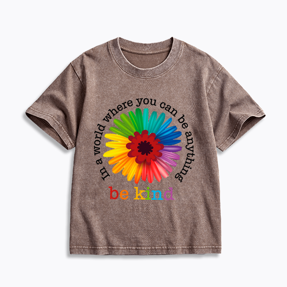 In a World Where You Can be Anything be Kind Kids Washed T-Shirt