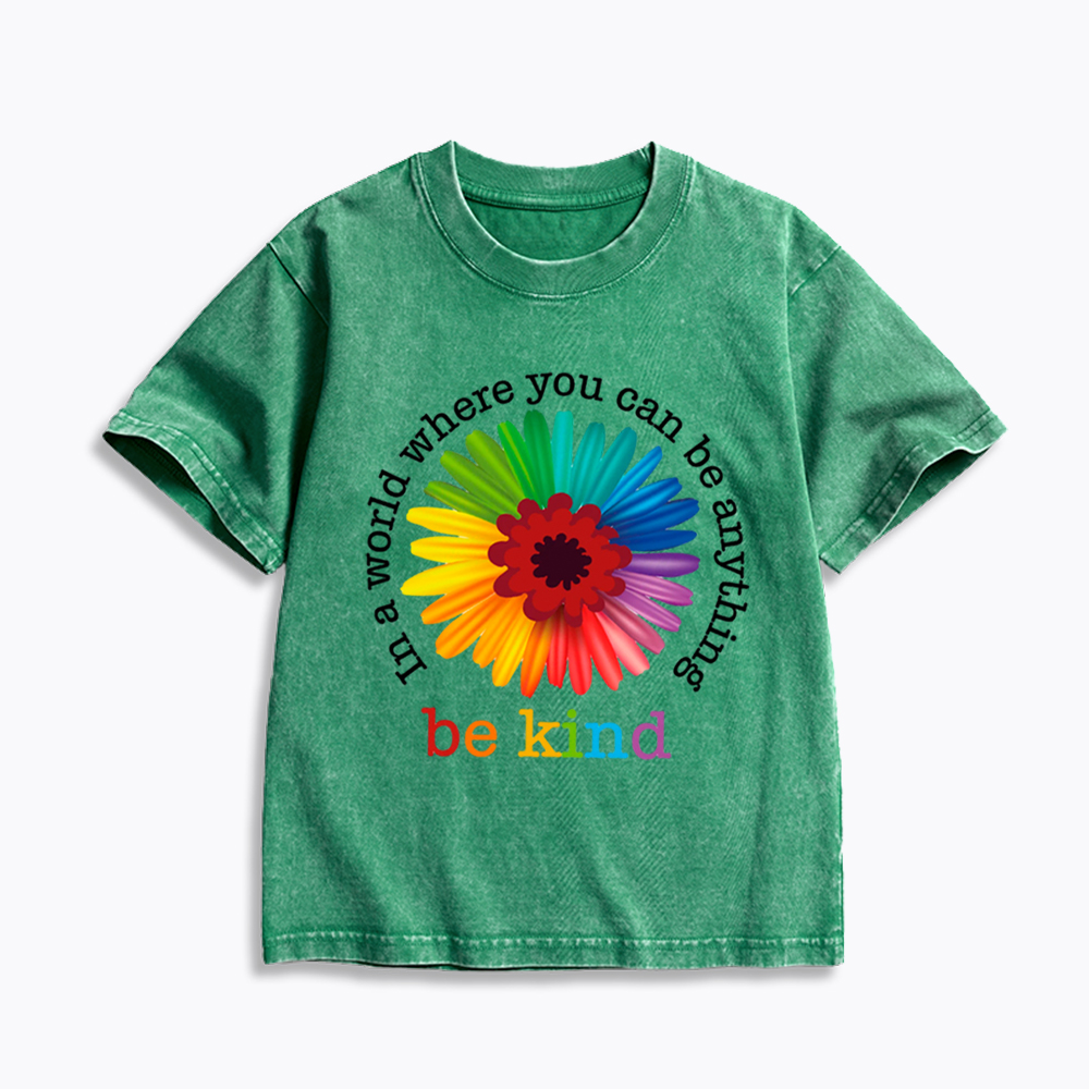 In a World Where You Can be Anything be Kind Kids Washed T-Shirt