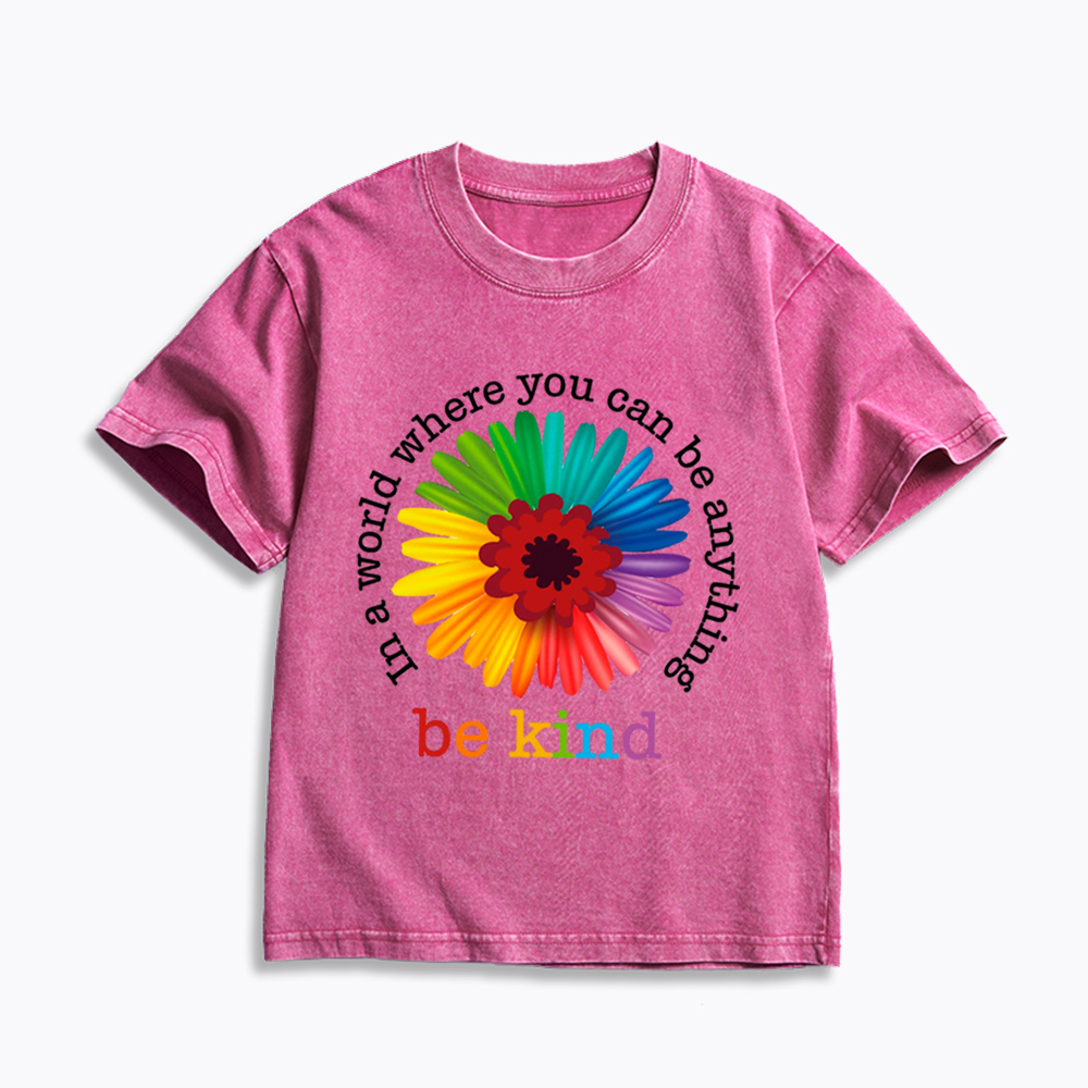 In a World Where You Can be Anything be Kind Kids Washed T-Shirt