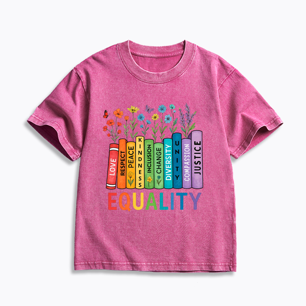 Equal Rights Book Flower Social Justice Love Kindness Kids Washed T-Shirt