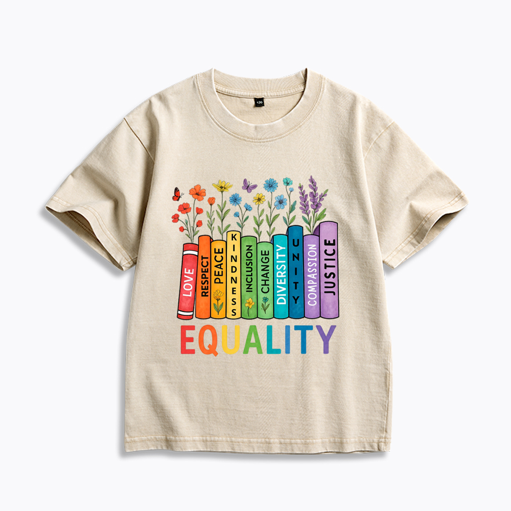 Equal Rights Book Flower Social Justice Love Kindness Kids Washed T-Shirt