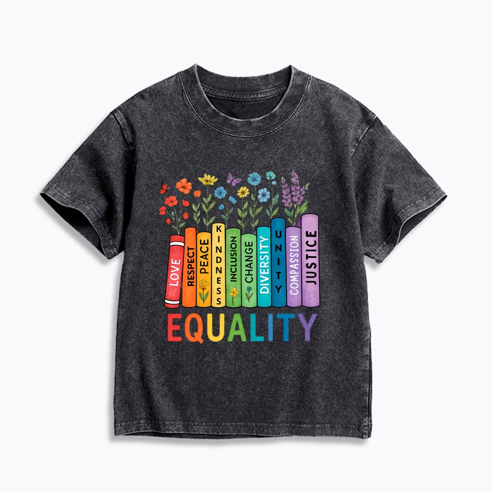 Equal Rights Book Flower Social Justice Love Kindness Kids Washed T-Shirt