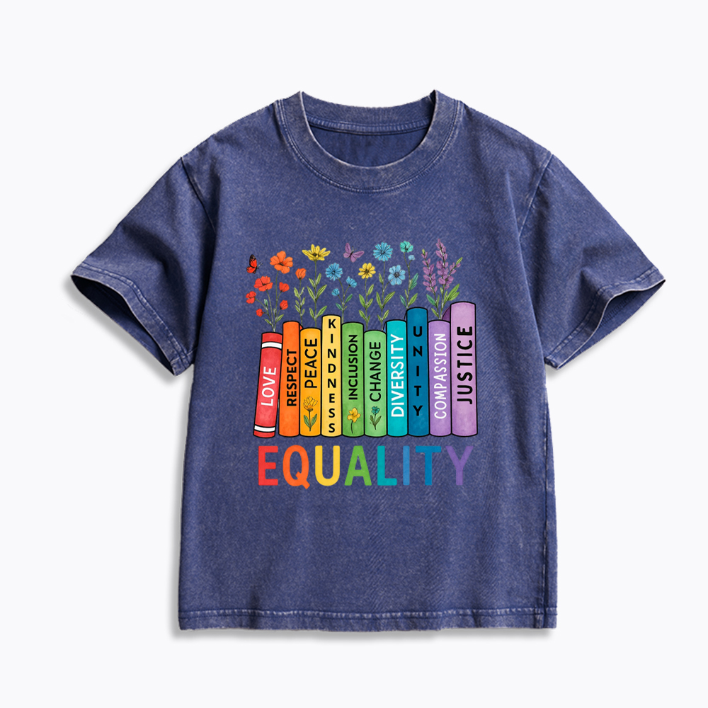 Equal Rights Book Flower Social Justice Love Kindness Kids Washed T-Shirt