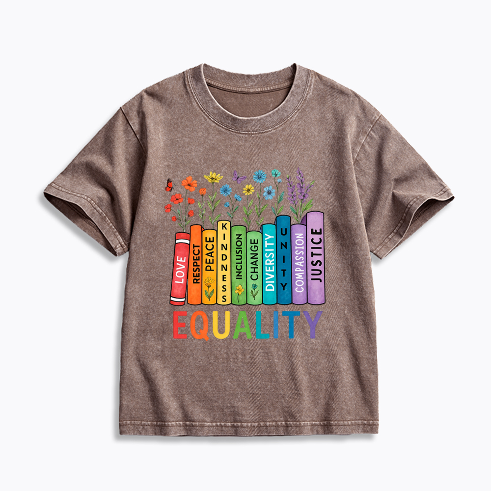 Equal Rights Book Flower Social Justice Love Kindness Kids Washed T-Shirt