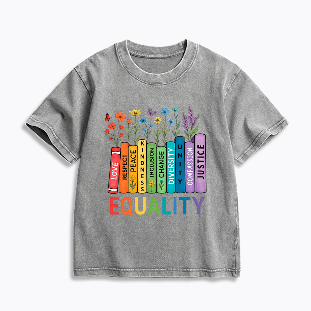 Equal Rights Book Flower Social Justice Love Kindness Kids Washed T-Shirt