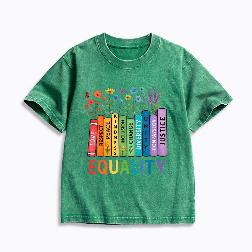 Equal Rights Book Flower Social Justice Love Kindness Kids Washed T-Shirt