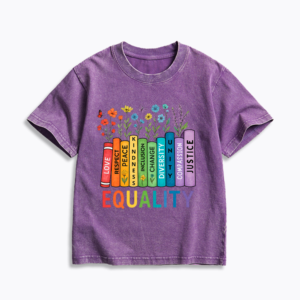 Equal Rights Book Flower Social Justice Love Kindness Kids Washed T-Shirt