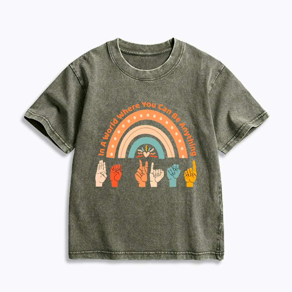 Be Kind in a World Where You Can Be Anything Kids Washed T-Shirt