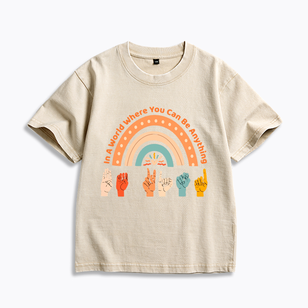 Be Kind in a World Where You Can Be Anything Kids Washed T-Shirt