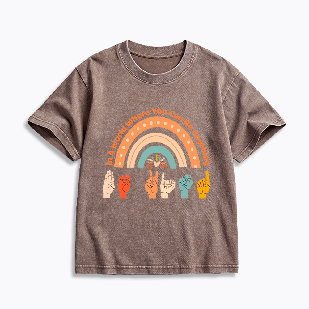 Be Kind in a World Where You Can Be Anything Kids Washed T-Shirt