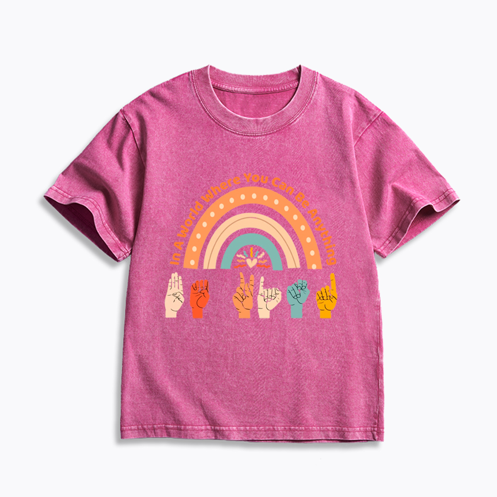Be Kind in a World Where You Can Be Anything Kids Washed T-Shirt
