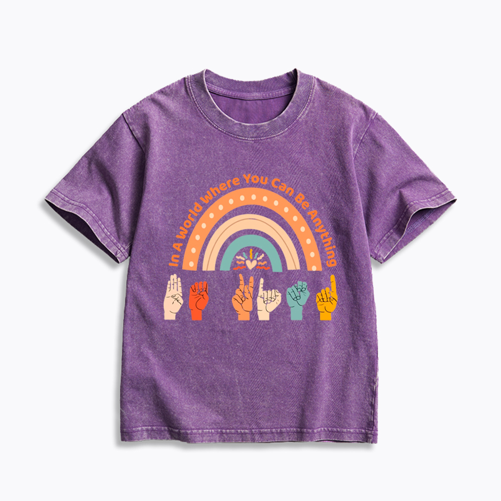 Be Kind in a World Where You Can Be Anything Kids Washed T-Shirt