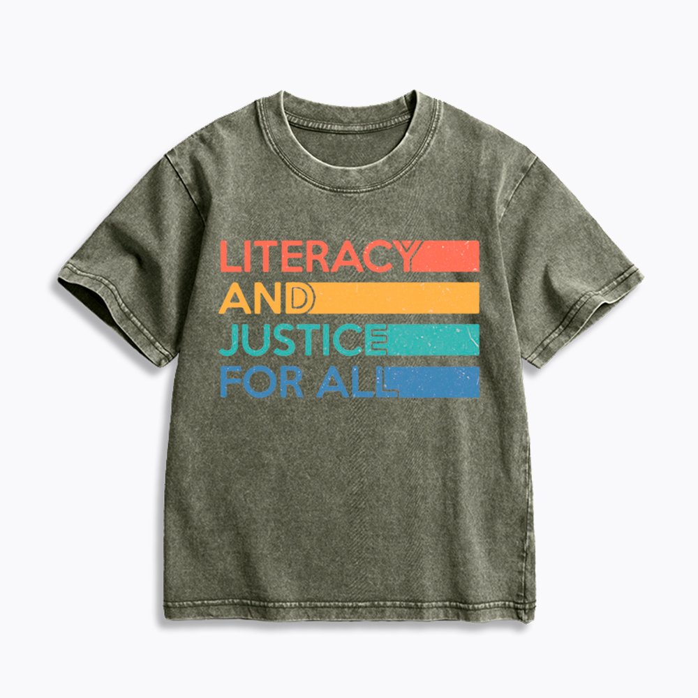Literacy and Justice for All Kids Washed T-Shirt