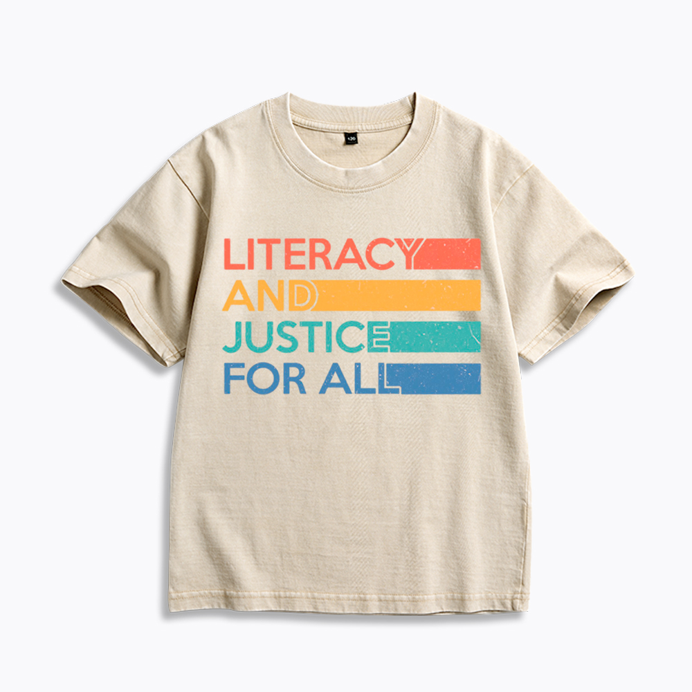 Literacy and Justice for All Kids Washed T-Shirt