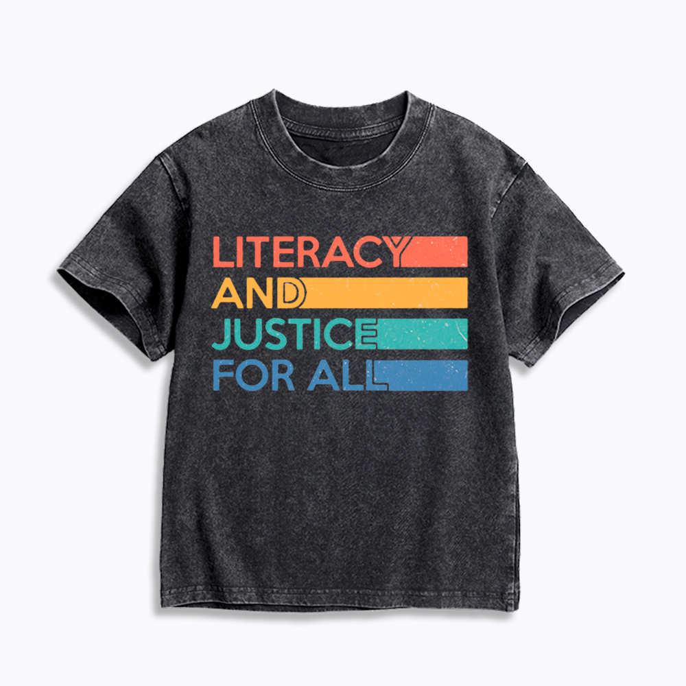 Literacy and Justice for All Kids Washed T-Shirt