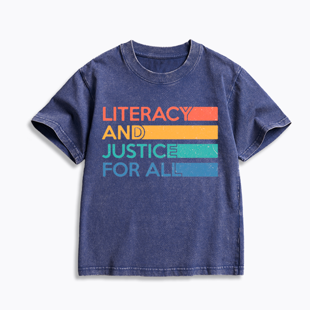 Literacy and Justice for All Kids Washed T-Shirt