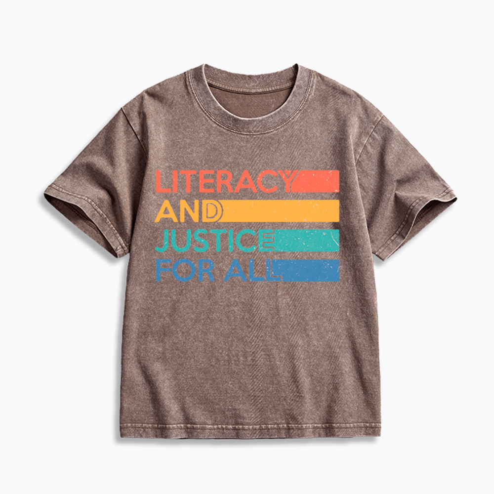 Literacy and Justice for All Kids Washed T-Shirt