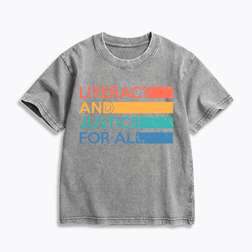 Literacy and Justice for All Kids Washed T-Shirt