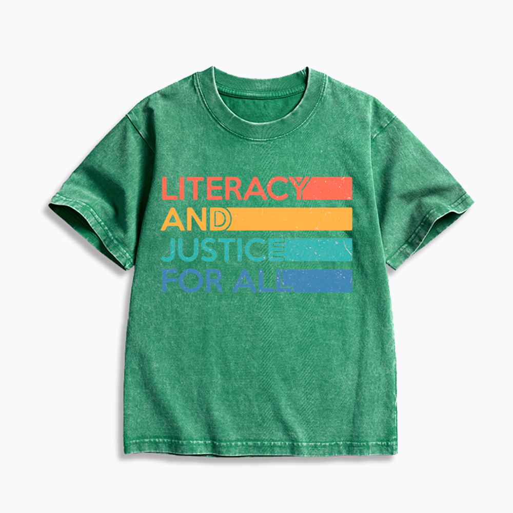 Literacy and Justice for All Kids Washed T-Shirt